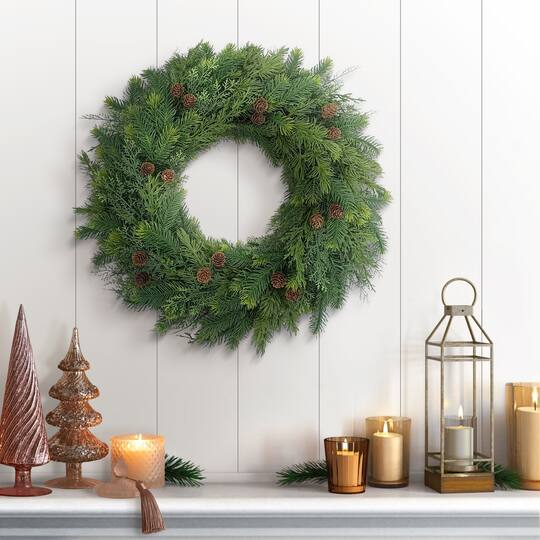 24" Soft Tipped Pinecones Adorned Artificial Christmas Wreath
